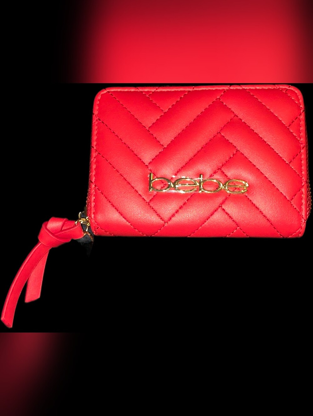 bebe Quilted Red Zip-Around Wallet